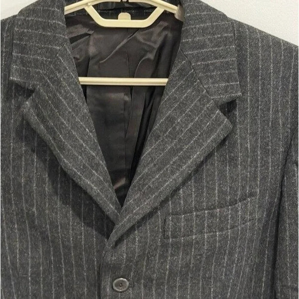 J‎ Crew Vintage 3 Button Wool Blend Charcoal Gray Chalk Stripe Blazer Jacket M